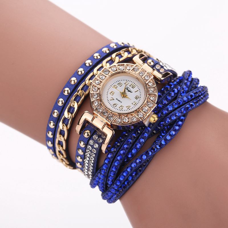 Luksus Nation Style Crystal Gold Armbånd Watch Dame Vintage Quartz Wirstwatches