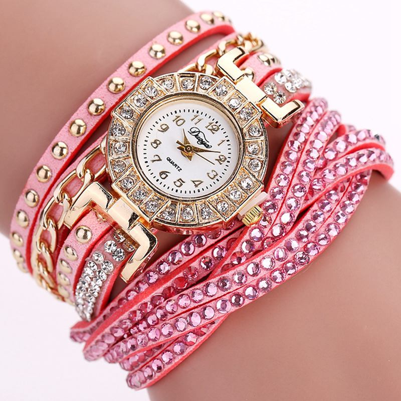 Luksus Nation Style Crystal Gold Armbånd Watch Dame Vintage Quartz Wirstwatches