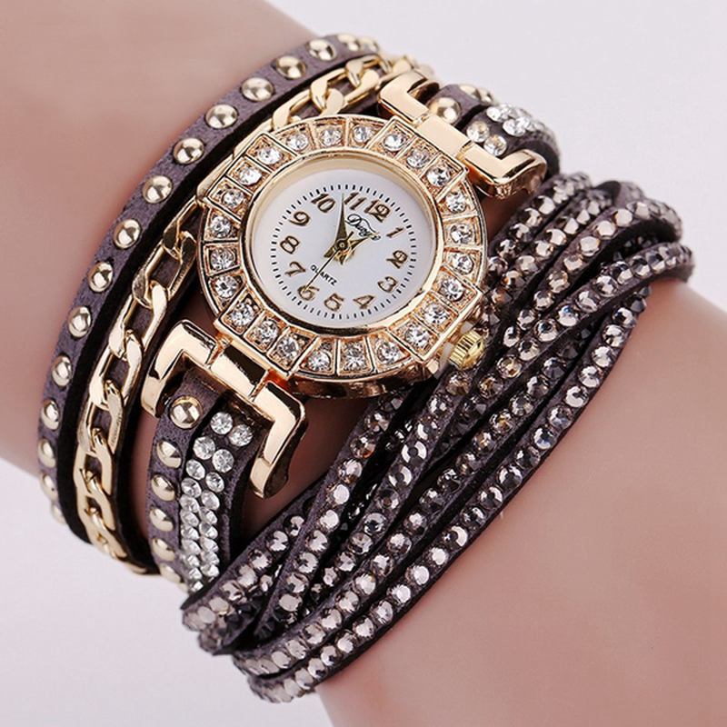 Luksus Nation Style Crystal Gold Armbånd Watch Dame Vintage Quartz Wirstwatches