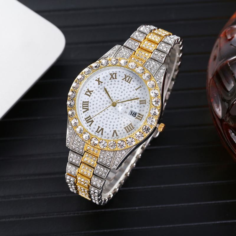 Mote 2 Stk/sett Diamond Business Watch Dekorert Pointer Quartz Watch Armbånd