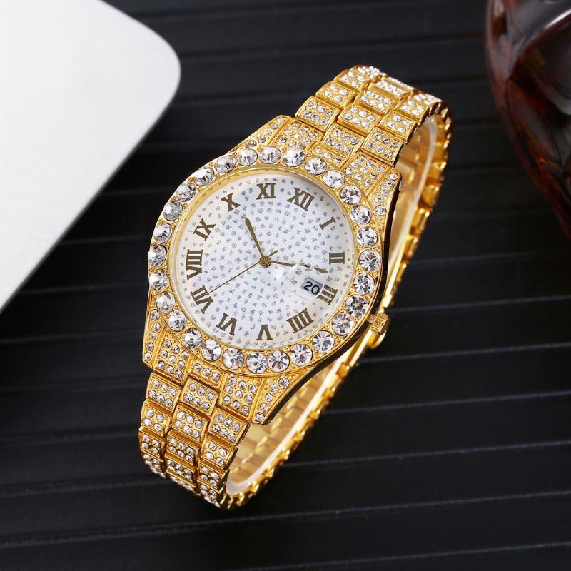 Mote 2 Stk/sett Diamond Business Watch Dekorert Pointer Quartz Watch Armbånd