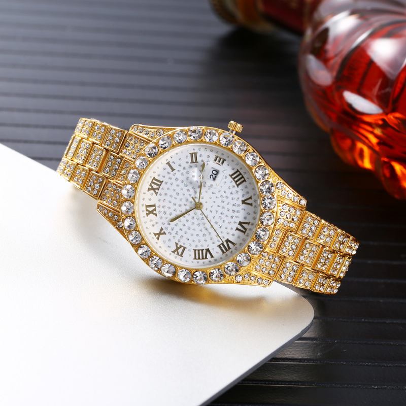 Mote 2 Stk/sett Diamond Business Watch Dekorert Pointer Quartz Watch Armbånd