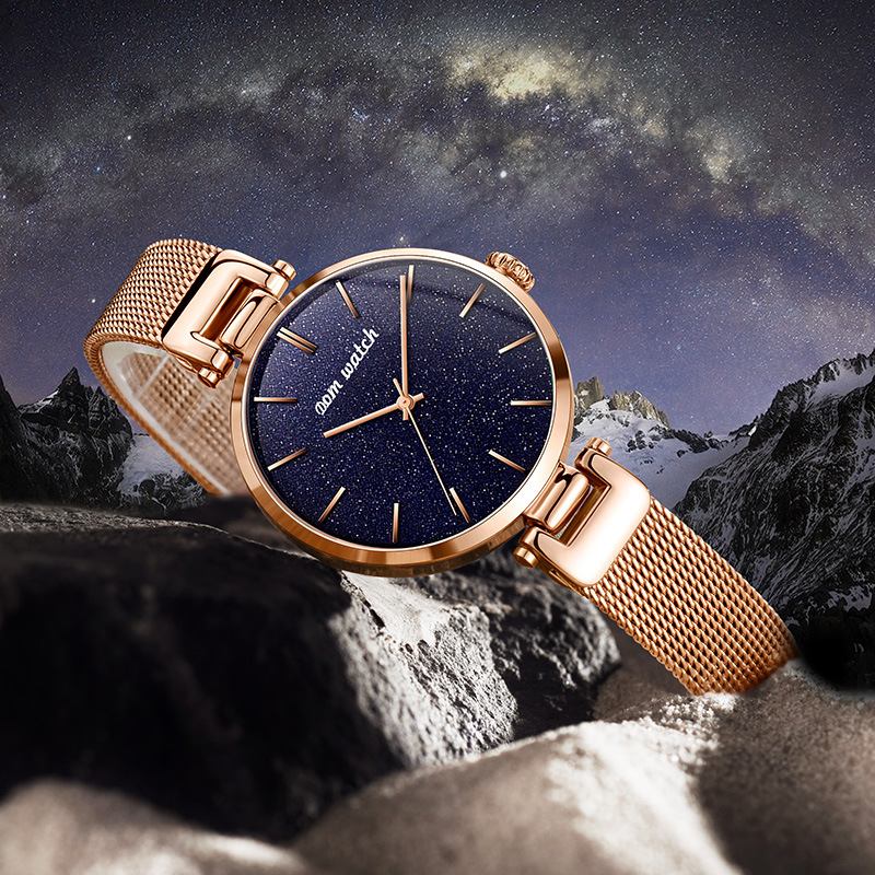 Mote Dameklokke Vanntett Starry Sky Dial Light Luxury Quartz Watch