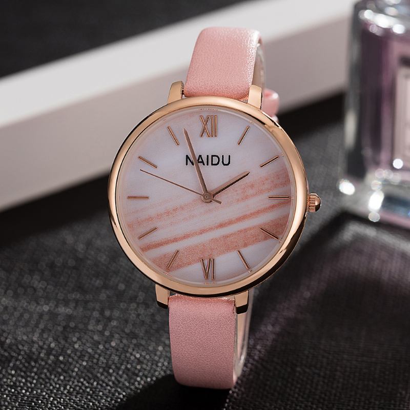 Mote Elegant Design Romersk Nummer Pu Lærreim Damearmbåndsur Quartz Watch