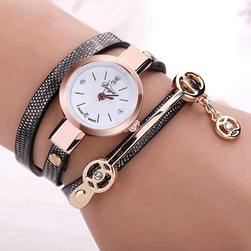 Mote Fritids Damer Diamand Pu Lærreim Dame Armbånd Watch Quartz Watch