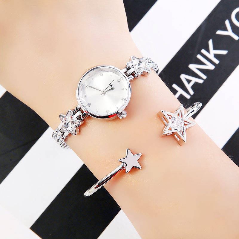 Mote Luksus Elegant Krystall Lucky Star Mønster Dame Armbånd Armbåndsur Quartz Watch