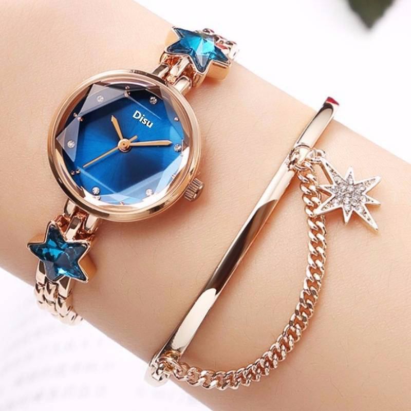 Mote Luksus Elegant Krystall Lucky Star Mønster Dame Armbånd Armbåndsur Quartz Watch