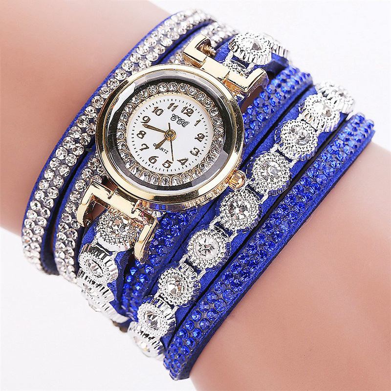 Mote Luksus Rhinestone Pu Leather Band Kvinner Quartz Armbånd Watch