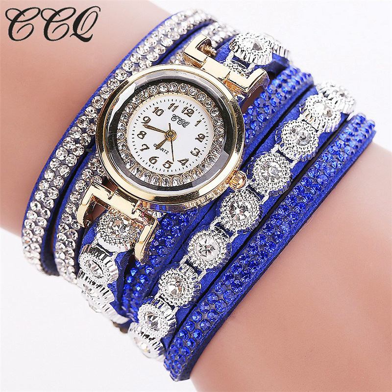 Mote Luksus Rhinestone Pu Leather Band Kvinner Quartz Armbånd Watch