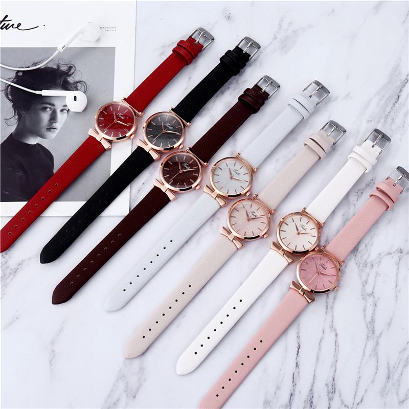 Mote Uformell Elegante Kvinner Klokker Lær Band Urskive Rose Gull Håndledd Veske Quartz Watch