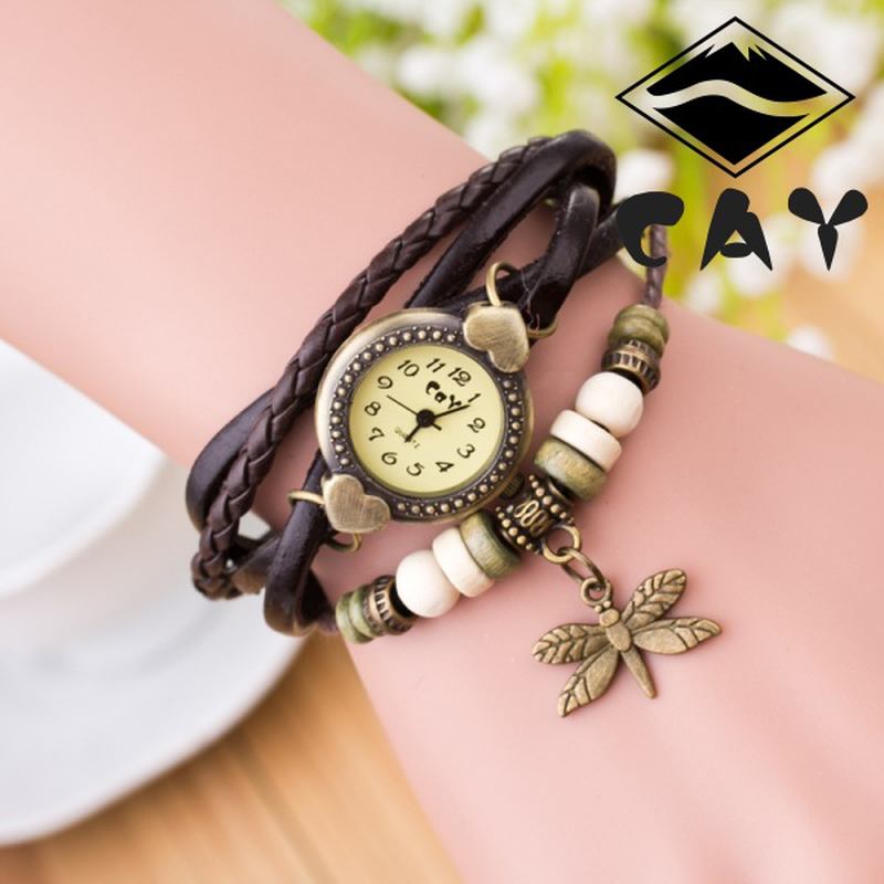 Mote Vintage Multi-layer Dragonfly Anheng Beaded Armbånd Quartz Watch Armbåndsur