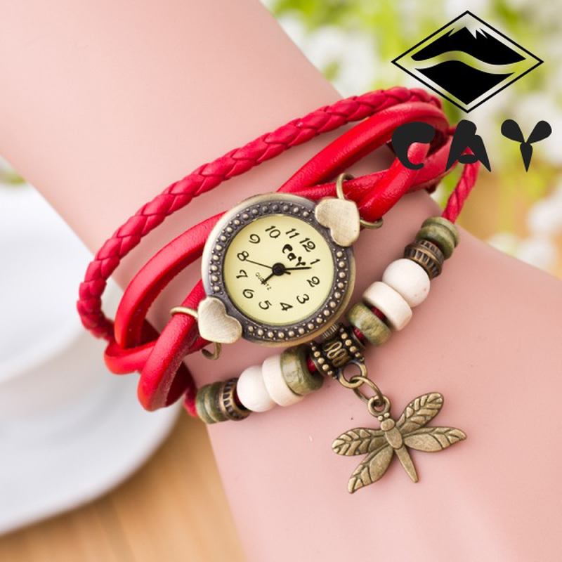 Mote Vintage Multi-layer Dragonfly Anheng Beaded Armbånd Quartz Watch Armbåndsur