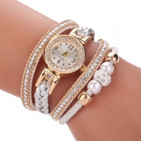 Motestil Kvinner Perleflettet Kvinner Armbåndsur Laides Dress Quartz Watch Armbånd