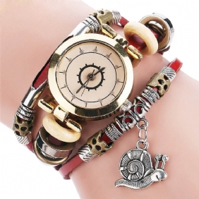 Original Residential Style Retro Damekjole Diamond Dial Leather Strap Dame Quartz Watch