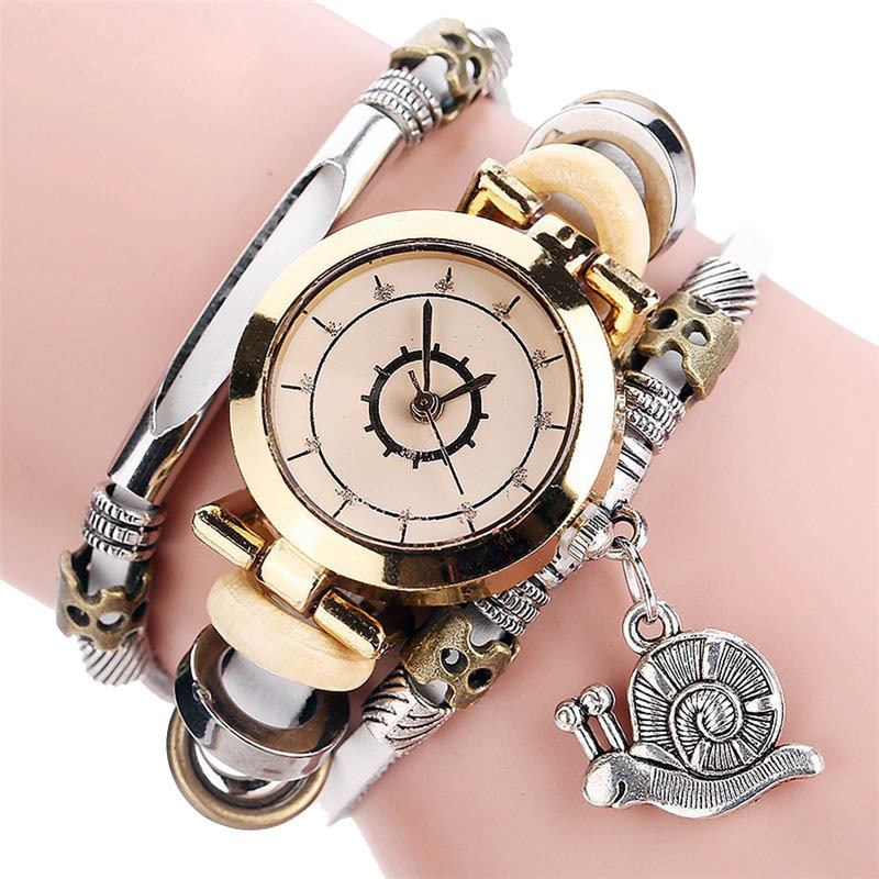 Original Residential Style Retro Damekjole Diamond Dial Leather Strap Dame Quartz Watch