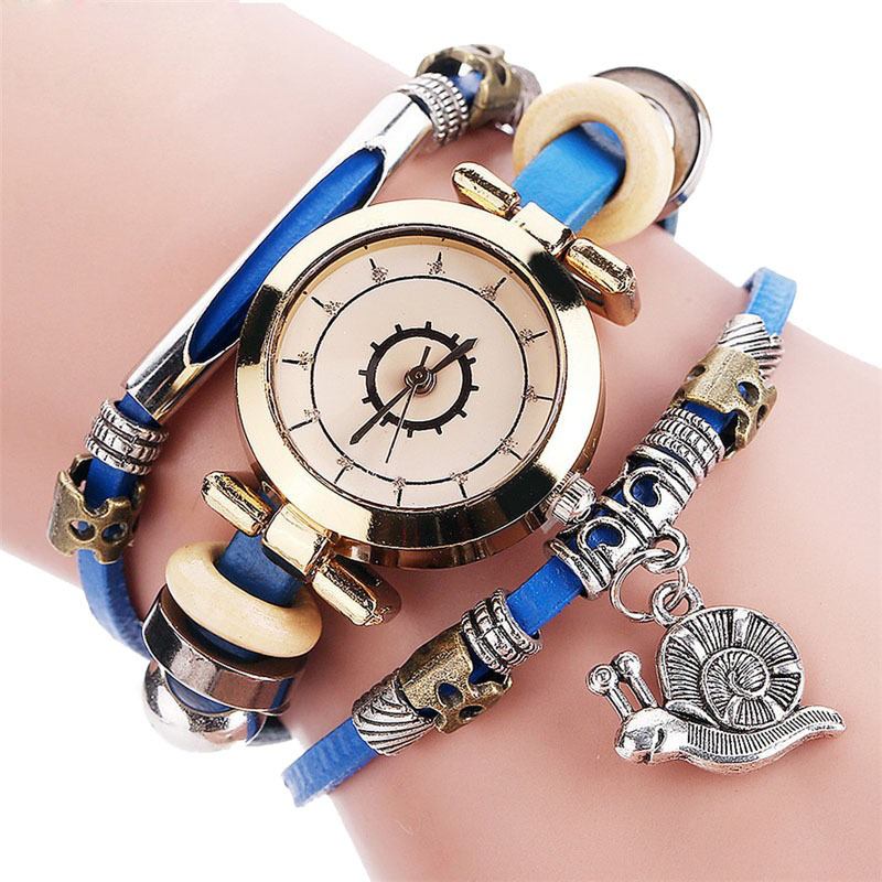 Original Residential Style Retro Damekjole Diamond Dial Leather Strap Dame Quartz Watch