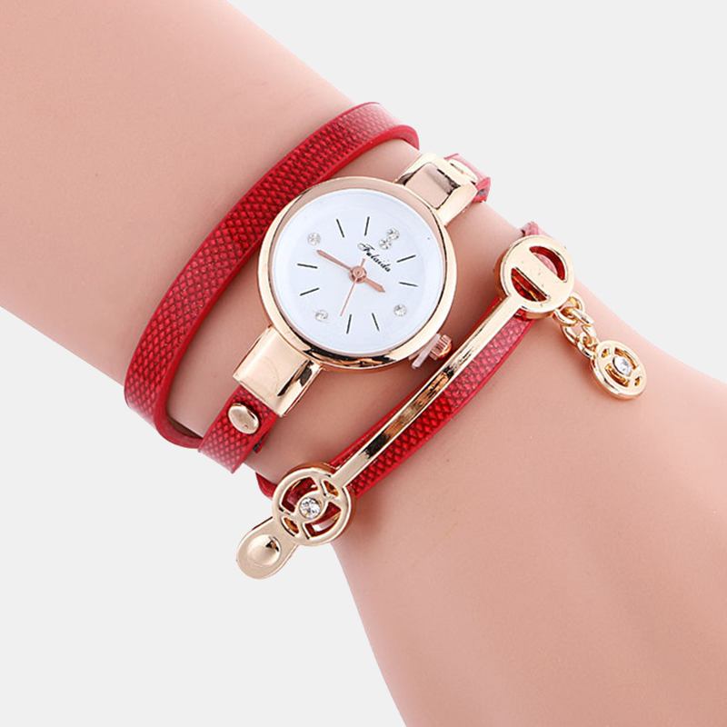 Retro Pu-rem Rhinestone Multi-layer Watch Metallanheng Justerbar Classic Lady Quartz Watch