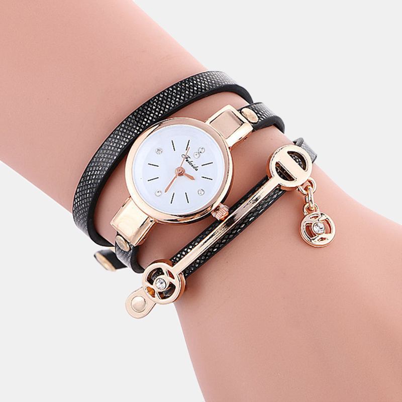 Retro Pu-rem Rhinestone Multi-layer Watch Metallanheng Justerbar Classic Lady Quartz Watch