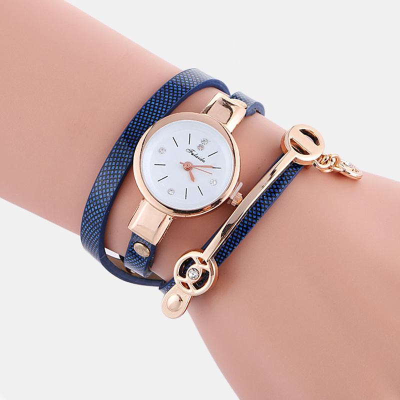 Retro Pu-rem Rhinestone Multi-layer Watch Metallanheng Justerbar Classic Lady Quartz Watch