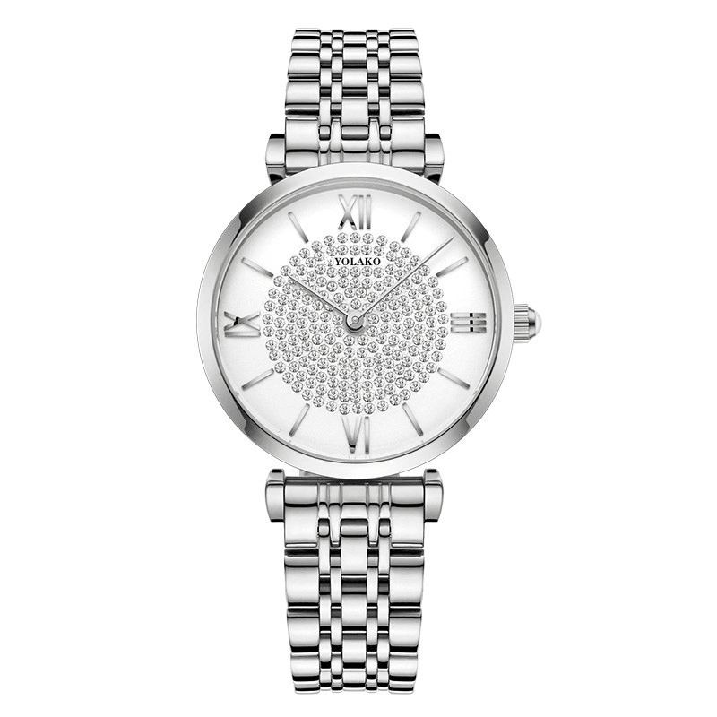 Trendy Elegant Dameklokker Full Romertall Rhinestones Mount Dial Quartz Klokker