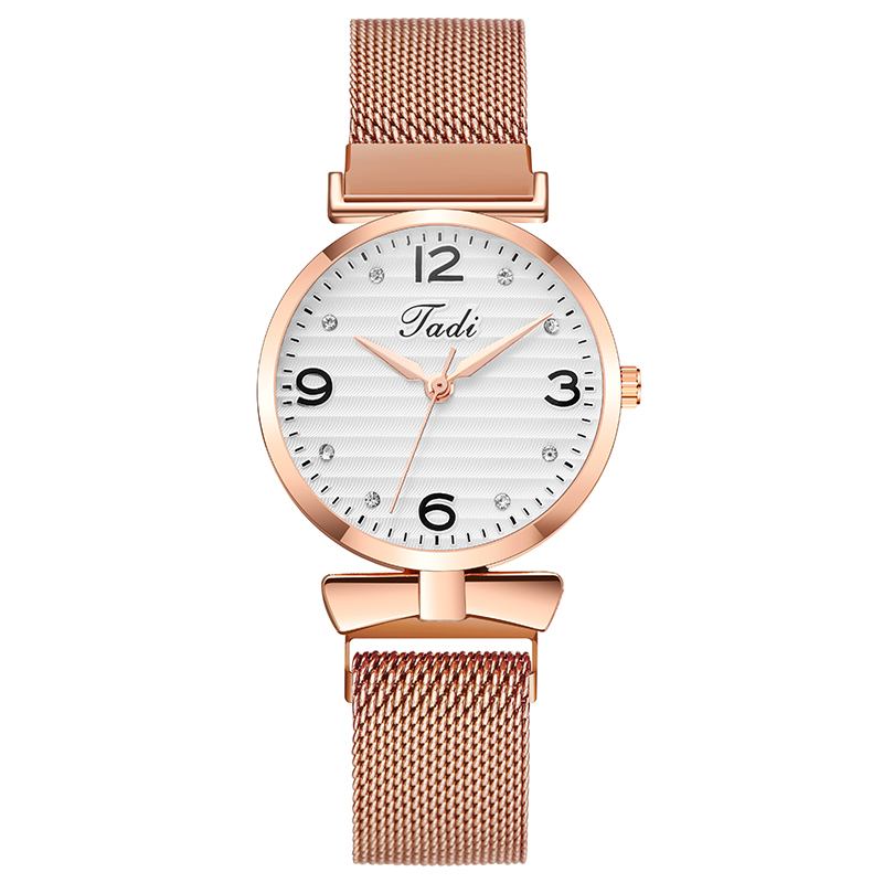 Trendy Enkel Elegant Design Wild Dame Klokker Mesh Band Rose Gold Case Quartz Watch