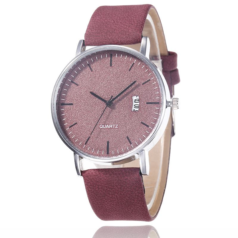 Uformell Sport Med Kalenderfrosted Urskive Chronograph Leather Band Dame Quartz Watch