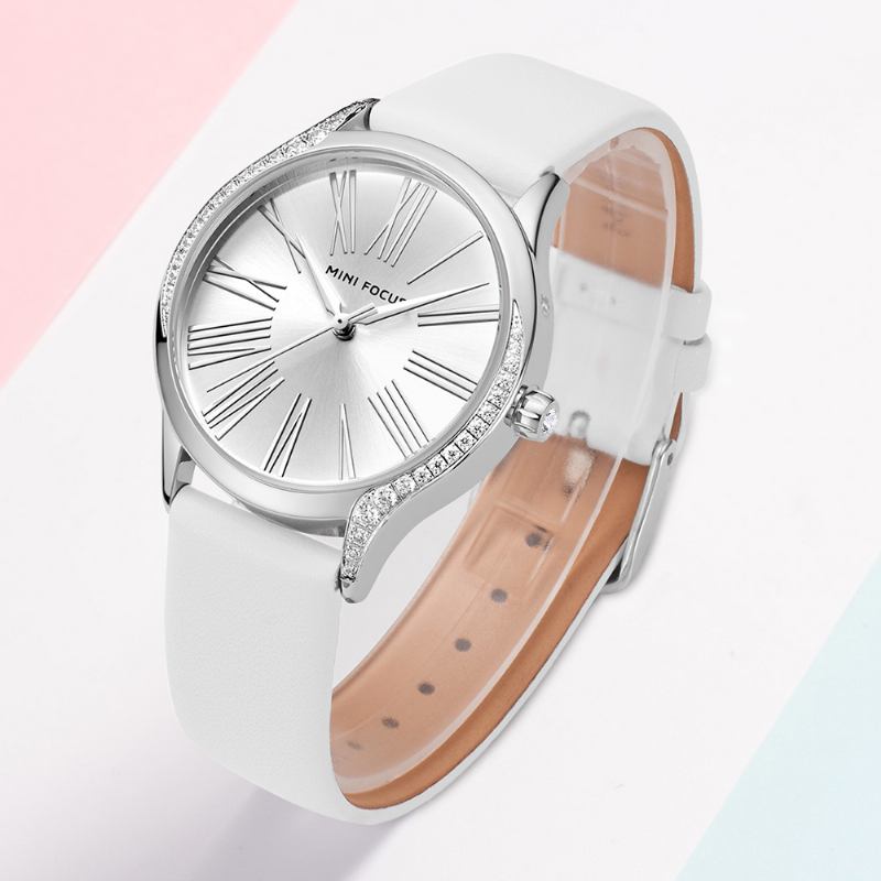 Uformell Stil Skinnende Kvinner Armbåndsur Ekte Lærreim Quartz Watch