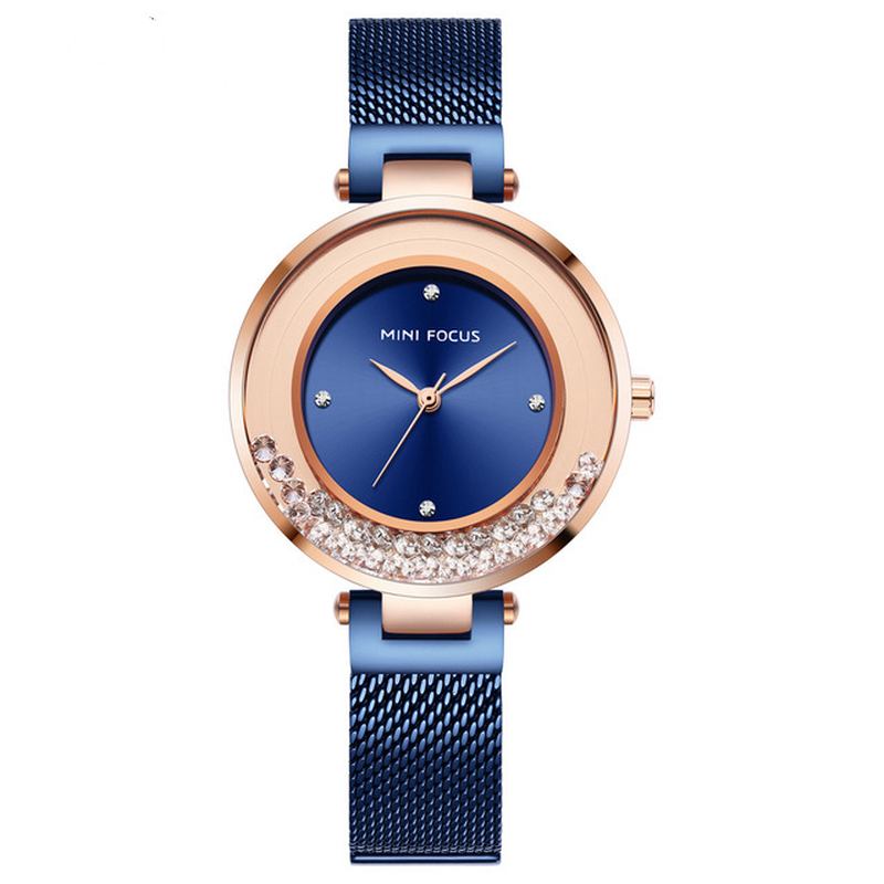 Ultratynn Mesh-rem Crystal Elegant Dame Watch Quartz Watch