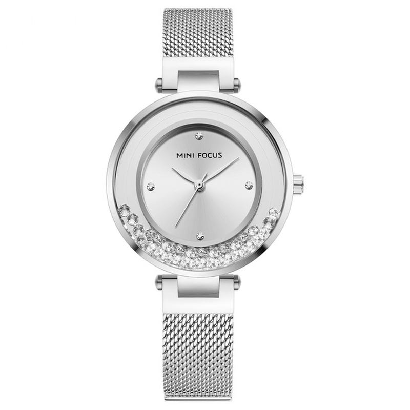 Ultratynn Mesh-rem Crystal Elegant Dame Watch Quartz Watch