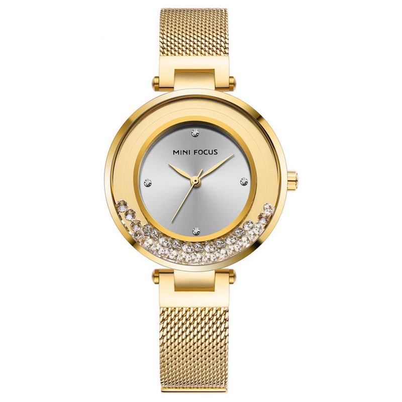 Ultratynn Mesh-rem Crystal Elegant Dame Watch Quartz Watch