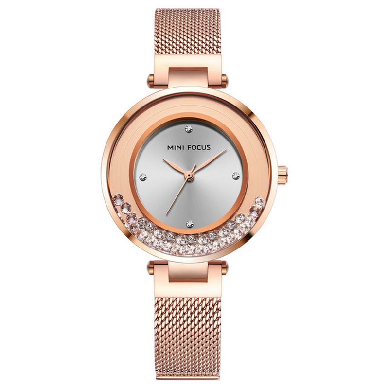 Ultratynn Mesh-rem Crystal Elegant Dame Watch Quartz Watch