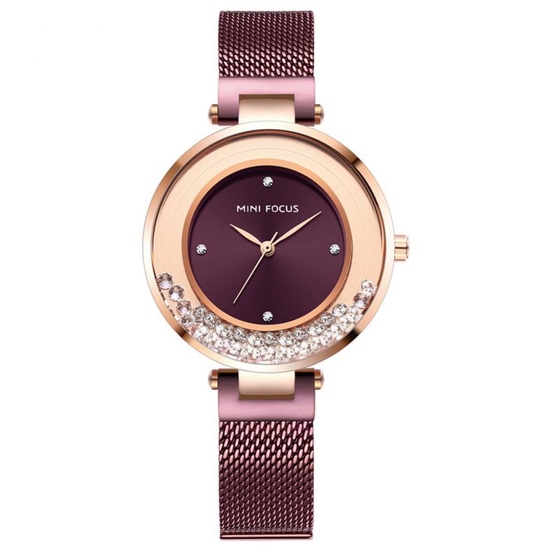 Ultratynn Mesh-rem Crystal Elegant Dame Watch Quartz Watch