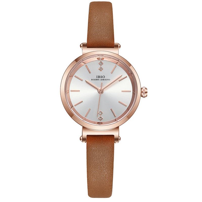 Ultratynt Damearmbåndsur Crystal Elegant Design Lærrem Quartz Watch