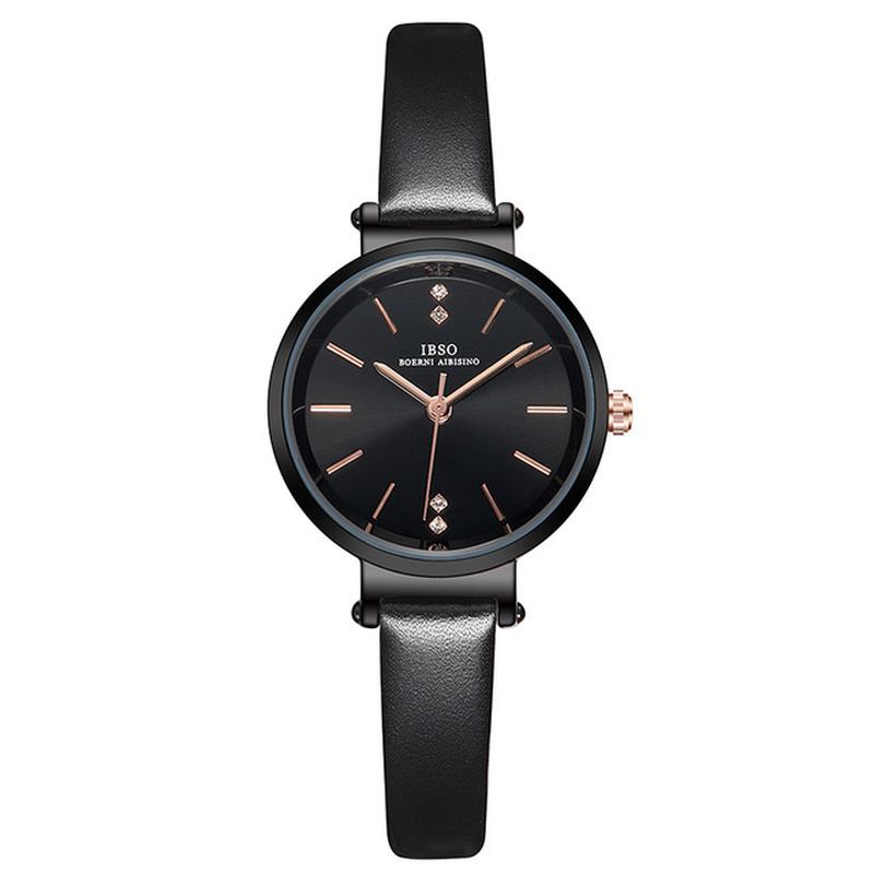 Ultratynt Damearmbåndsur Crystal Elegant Design Lærrem Quartz Watch