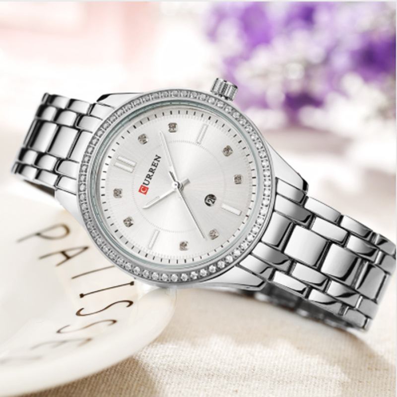 Vanntett Krystall Elegant Design Dame Armbåndsur Dato Vis Quartz Watch