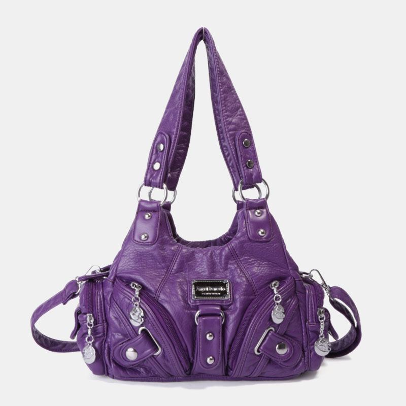 Angel Kiss Kvinner Pu-skinn Vintage Multi-pocket Convertible Anti-theft Crossbody Veske Skulderveske Håndveske