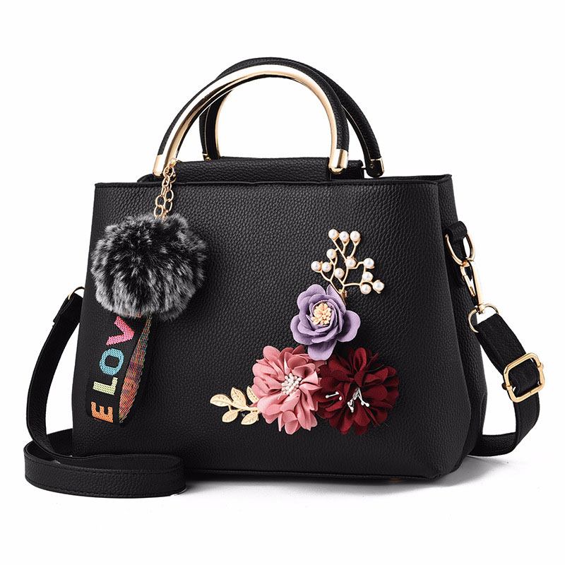 Damevesker Og Veske Skuldervesker Dame Designer Topphåndtak Satchel Tote Veske Med Bånd Og Blomsterdekorasjon