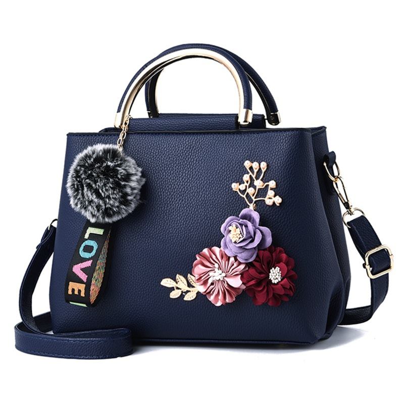 Damevesker Og Veske Skuldervesker Dame Designer Topphåndtak Satchel Tote Veske Med Bånd Og Blomsterdekorasjon