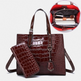 Kvinner 2 Stk Alligator Pu Multi-pocket Håndveske Med Stor Kapasitet Crossbody Veske Tote