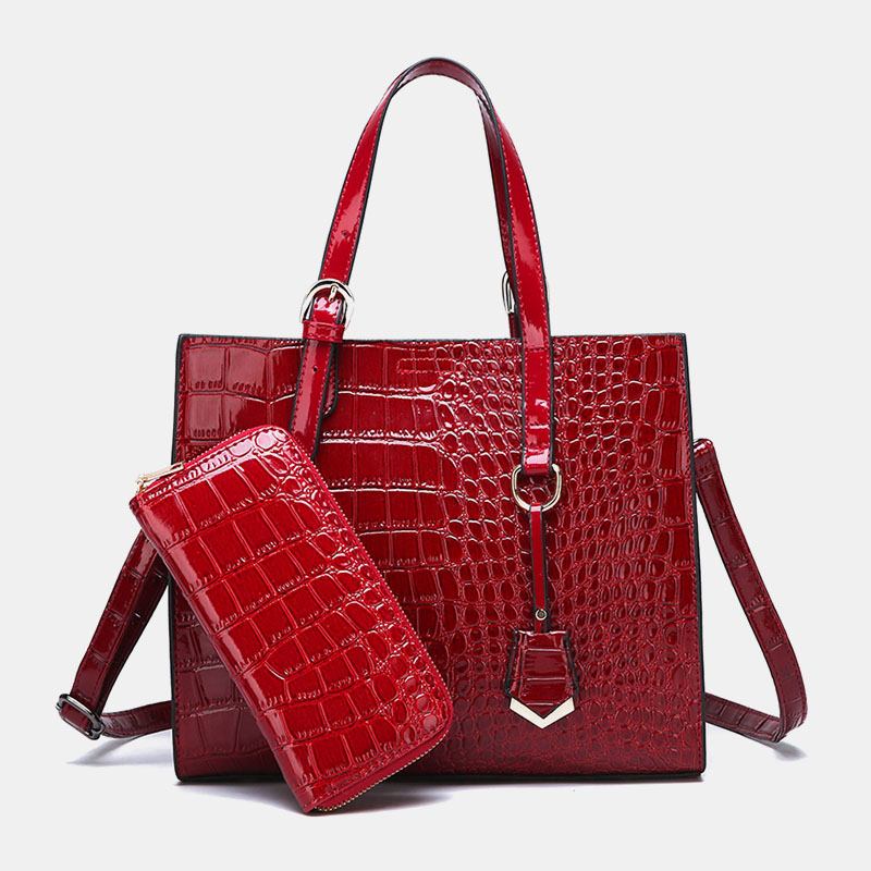 Kvinner 2 Stk Alligator Pu Multi-pocket Håndveske Med Stor Kapasitet Crossbody Veske Tote