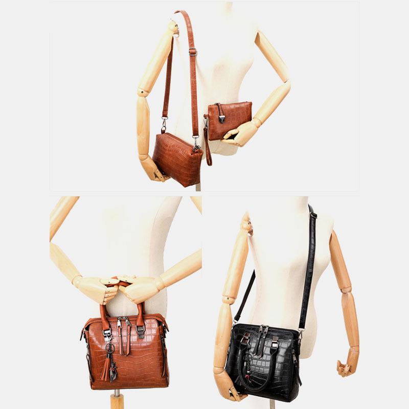 Kvinner 4 Stk Kunstskinn Myk Ensfarget Drakt Håndveske Crossbody-veske Clutchveske Kortlommebok