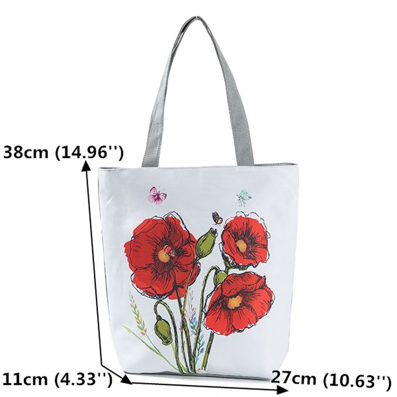 Kvinner Blekkmaleri Blomstrete Canvas Handbag Med Trykk Skulderveske