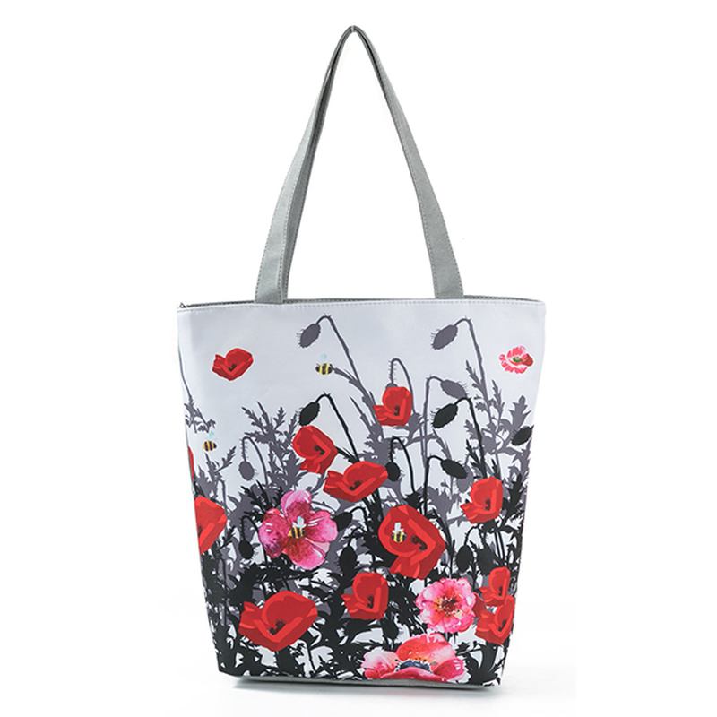 Kvinner Blekkmaleri Blomstrete Canvas Handbag Med Trykk Skulderveske