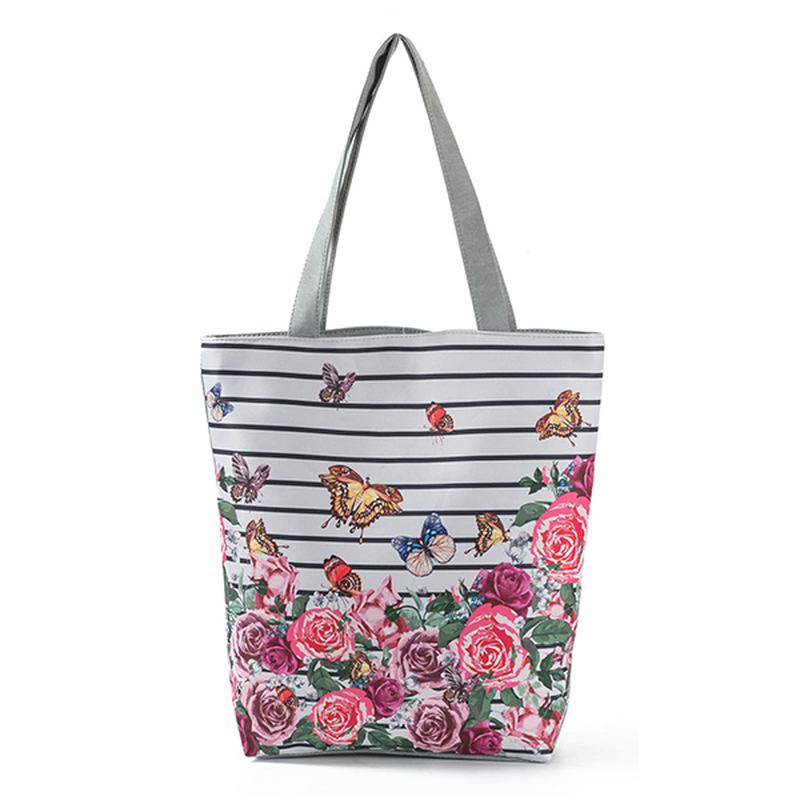 Kvinner Blekkmaleri Blomstrete Canvas Handbag Med Trykk Skulderveske