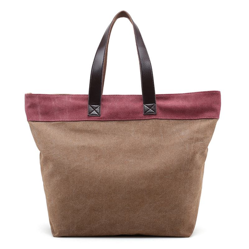 Kvinner Canvas Hit Color Tote Veske Fritids Handbag Skulderveske