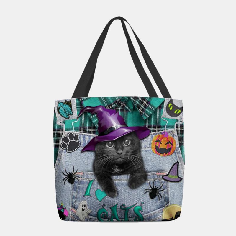 Kvinner Canvas Magic Hat Tredimensjonal 3d Cute Black Katt Handbag Tote Skulderveske