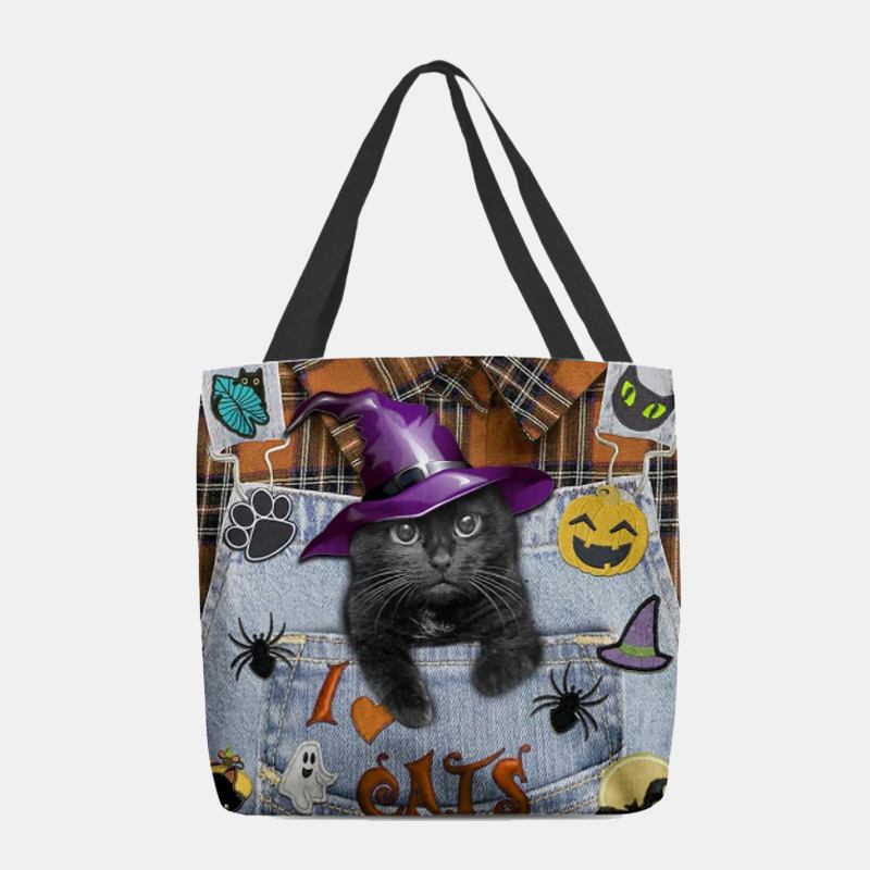 Kvinner Canvas Magic Hat Tredimensjonal 3d Cute Black Katt Handbag Tote Skulderveske