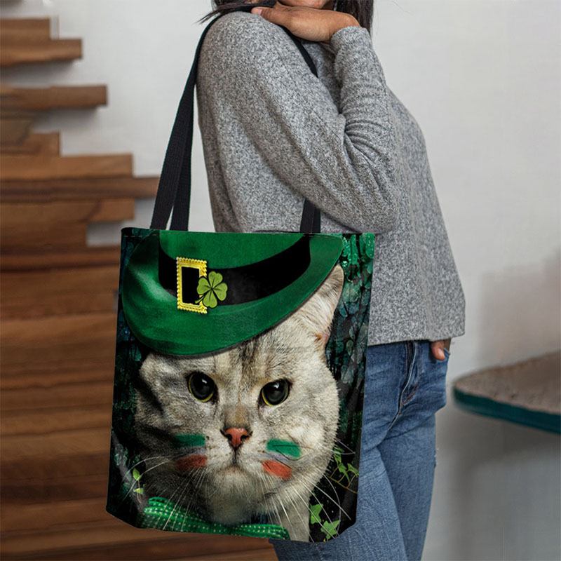 Kvinner Clover Katt Mønster Med Trykk Happy St Patrick Day Skulderveske Håndveske Tote