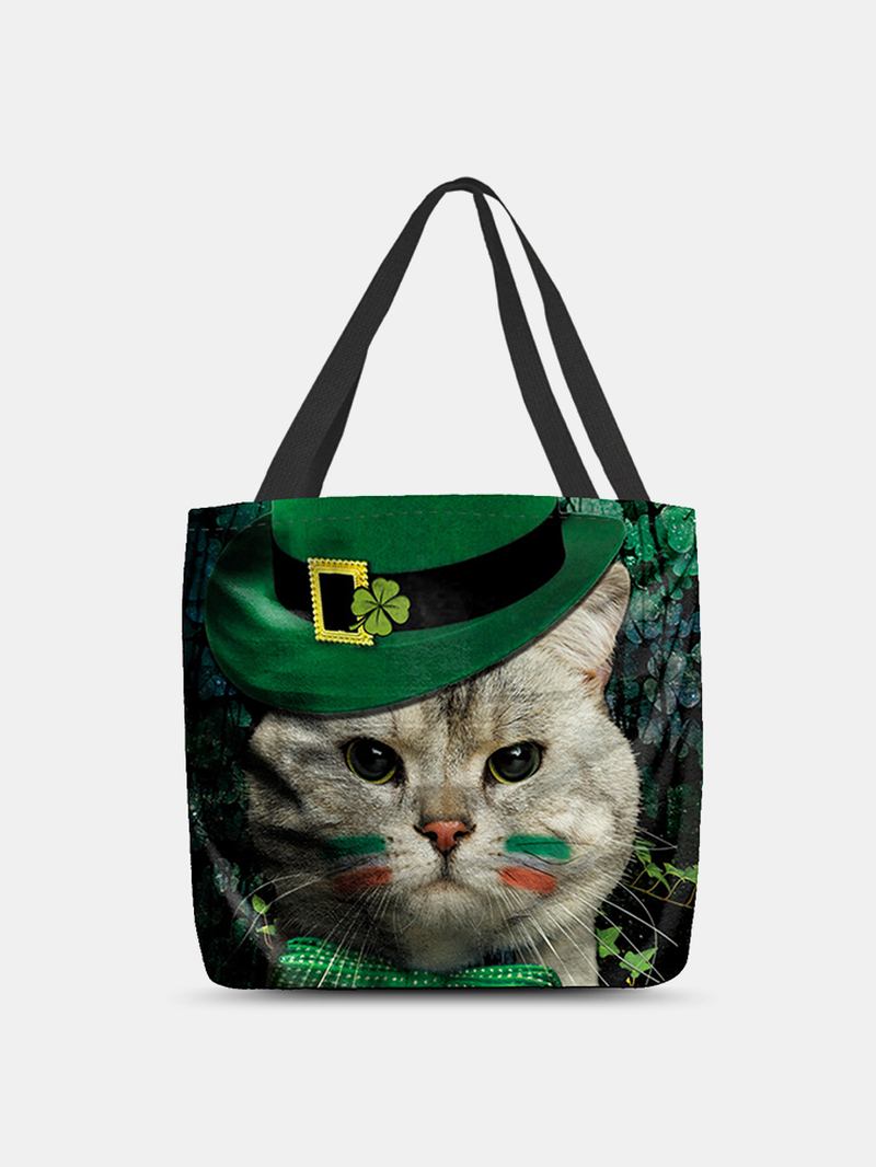 Kvinner Clover Katt Mønster Med Trykk Happy St Patrick Day Skulderveske Håndveske Tote