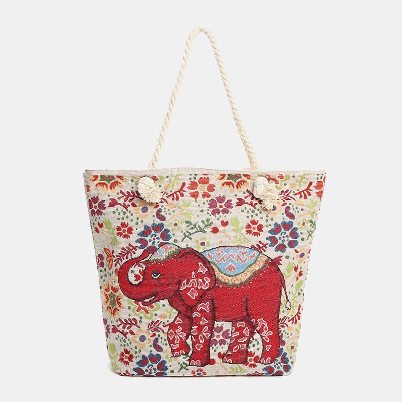 Kvinner Elephant Med Trykk Large Capacity National Tote Handbag